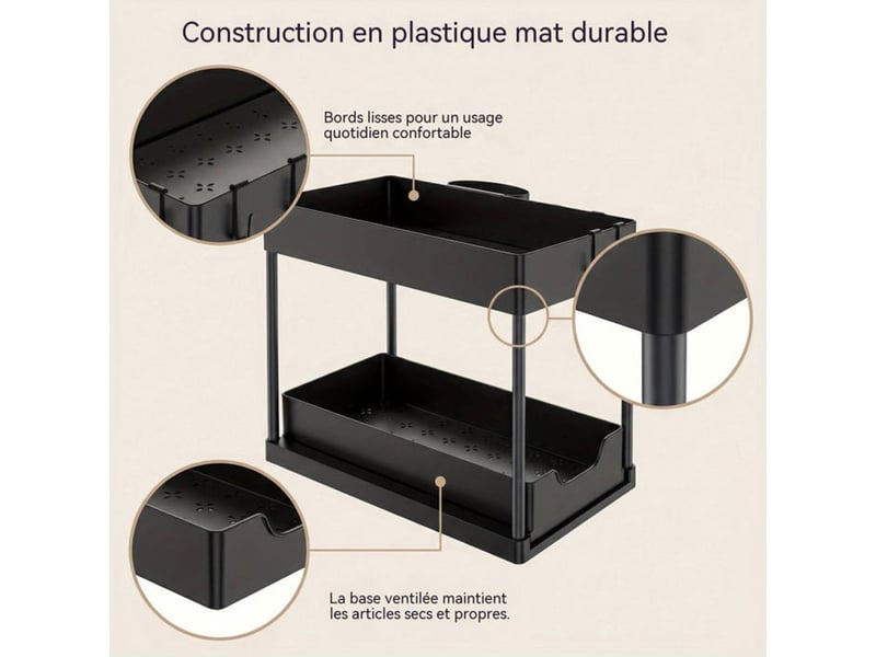  Rangement sous evier double etages avec tiroir coulissant noir 37,5 x 20,5 x 33,5 cm 414350_AABYJ79367_6_DROPFR - Conforama D
