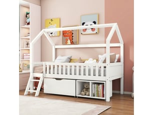 Lit cabane 90x200 cm <strong>MERAX</strong>  <strong>lit enfant blanc</strong> coloris blanc