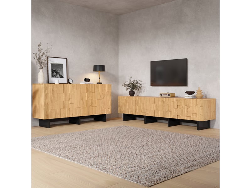  Ensemble meuble tv et buffet 180x38,5x45 cm et 140x40x70 cm coloris naturel  - Conforama D