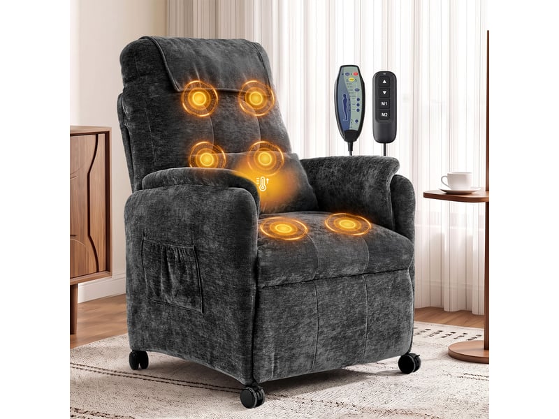  Fauteuil de massage électrique, fauteuil détente pour télévision avec fonction massage et chaleur, 4 roues, gris foncé  - Conforama A