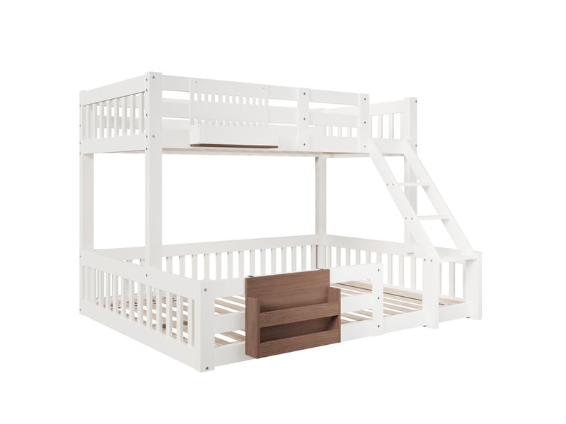 Lit superposé, 90 x 200 cm 140 x 200 cm, compartiments de rangement, barrières de sécurité, échelle, sans matelas, blanc - Conforama A