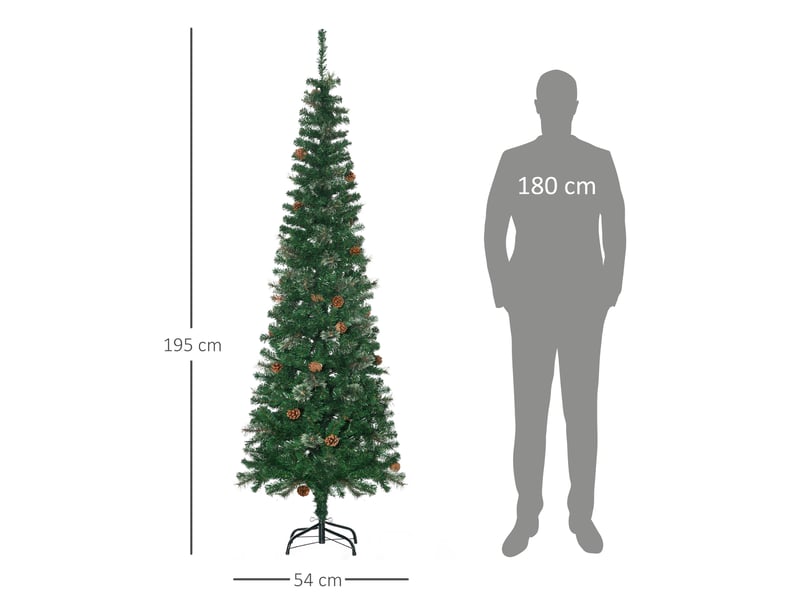  Sapin arbre de noël artificiel 195 cm 556 branches avec 27 pommes de pin+ support pliable pied vert  - Conforama C