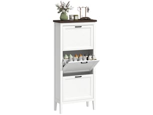 Meuble à chaussures 18 paires, armoire à chaussures étroite avec 3 tiroirs rabattables et étagères réglables, blanc