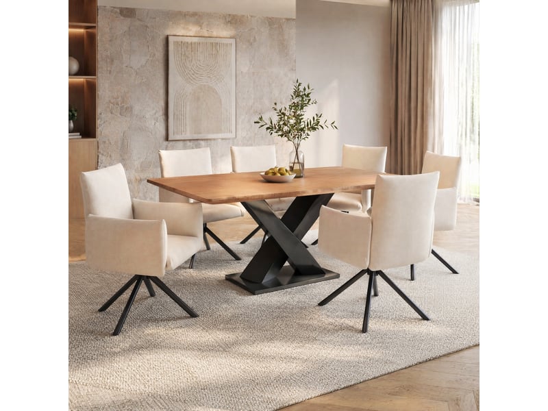  Lot de 6 fauteuils de salle à manger pivotants 360° en velours beige  - Conforama E