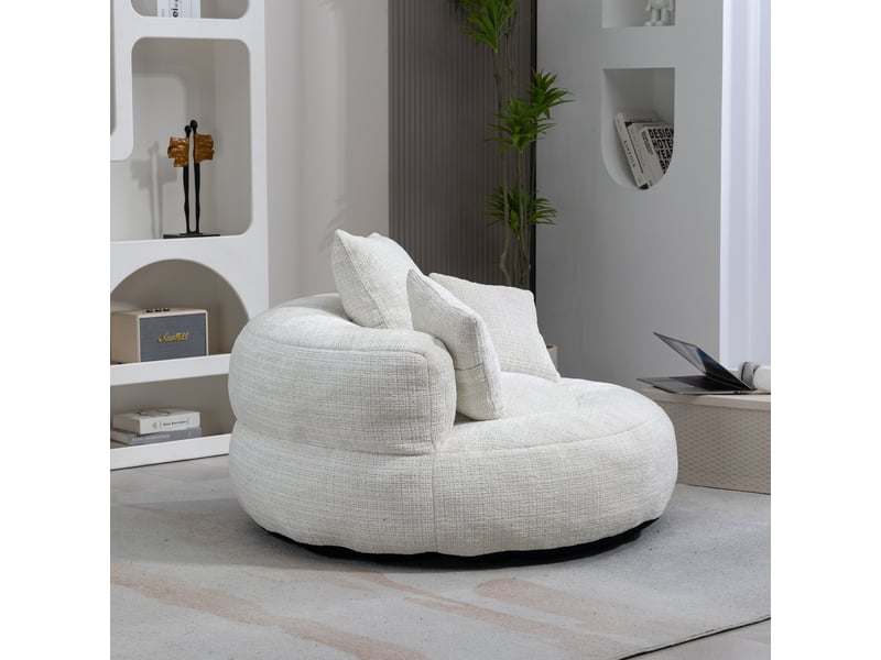  Fauteuil poire, tissu chenille, sans montage, avec accoudoirs, assise rembourrée, 108 × 108 × 52 cm, pour salon et chambre - beige C-DEGAYUN - Conforama D