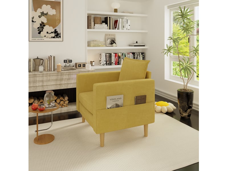 Fauteuil de loisirs 1 place en chenille jaune moutarde avec poche de rangement - Conforama E