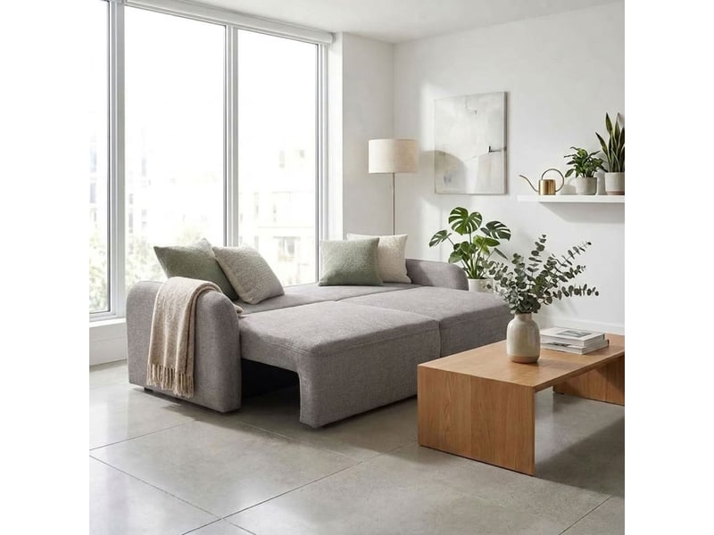  Canapé convertible 3 places en tissu gris et pieds noirs - sokka  - Conforama B