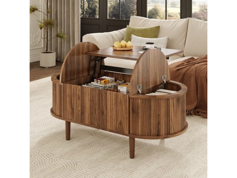 Table basse réglable avec rangements - vintage, pieds en bois massif - salon multifonctionnel - Conforama E