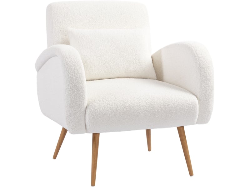  Fauteuil de lecture moderne en tissu crème avec coussin lombaire et pieds métal effet bois, pour votre salon  - Conforama A