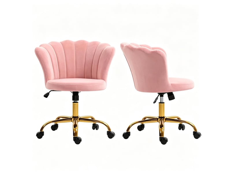 Fauteuil de bureau 69x64 cm réglable en hauteur velours rose  - Conforama A