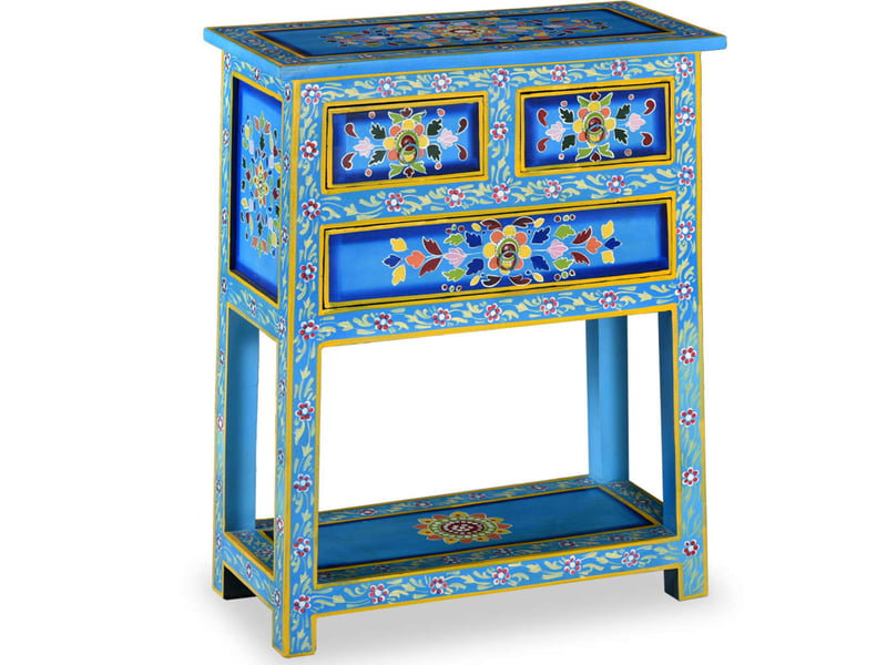  Buffet salon, buffet de rangement avec tiroirs bois massif de manguier peinture turquoise  - Conforama B
