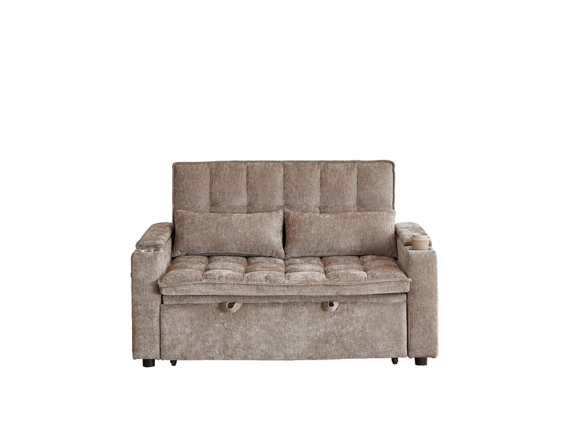  Canapé convertible 3-en-1 142x89x89 cm en chenille marron  - Conforama D