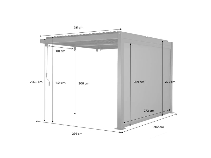 Pergola bioclimatique aluminium adossée 3x3m noir + 1 store 3m palace - Conforama D