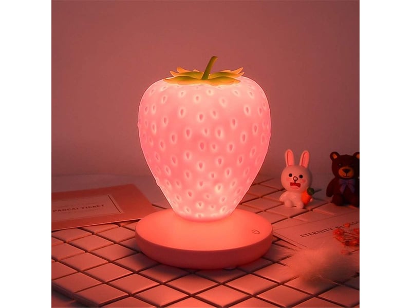  Lampe de table fraise led – veilleuse kawaii avec 3 modes tactiles, lampe de chevet pour chambre, idée cadeau saint-valentin  - Conforama B