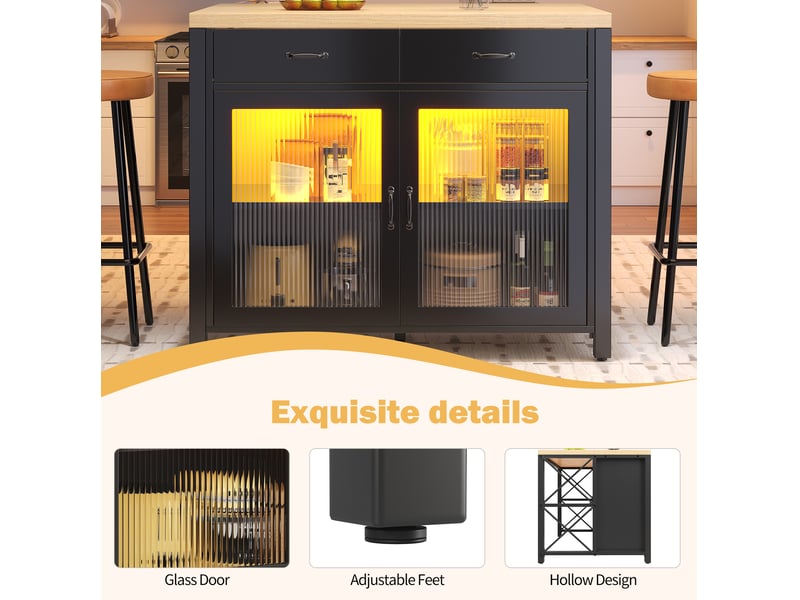  Desserte de cuisine avec 2 tiroirs, porte vitrée et pieds réglables, pour cuisine, noir, 100 × 80 × 90 cm  - Conforama E