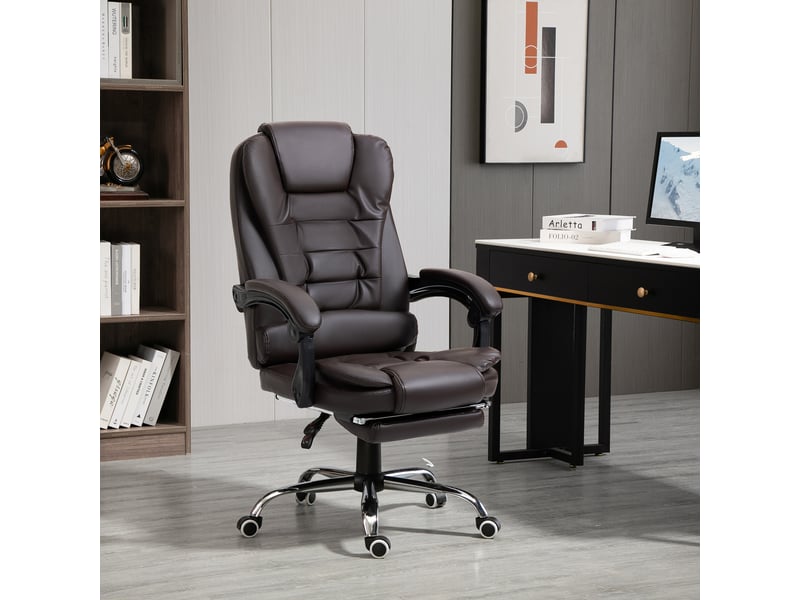  Fauteuil de bureau inclinable style présidentiel avec repose-pieds, 64,5 x 69 x 109-117 cm, couleur café  - Conforama B