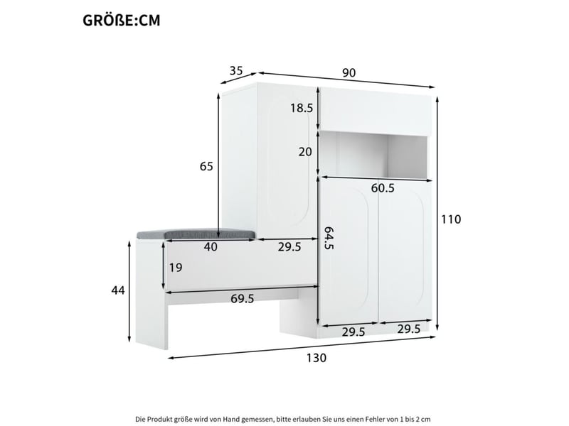  Meuble à chaussures ulevr 2 en 1 avec banc, rangements et portes à fermeture douce, 130 x 35 x 110 cm, panneaux de particules blancs  - Conforama C