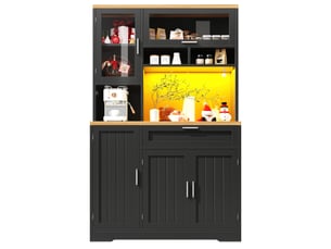 Buffet haut ulevr avec led, usb et application, 104 x 40 x 180 cm, mdf et métal, noir, armoire de rangement avec vitrine en verre