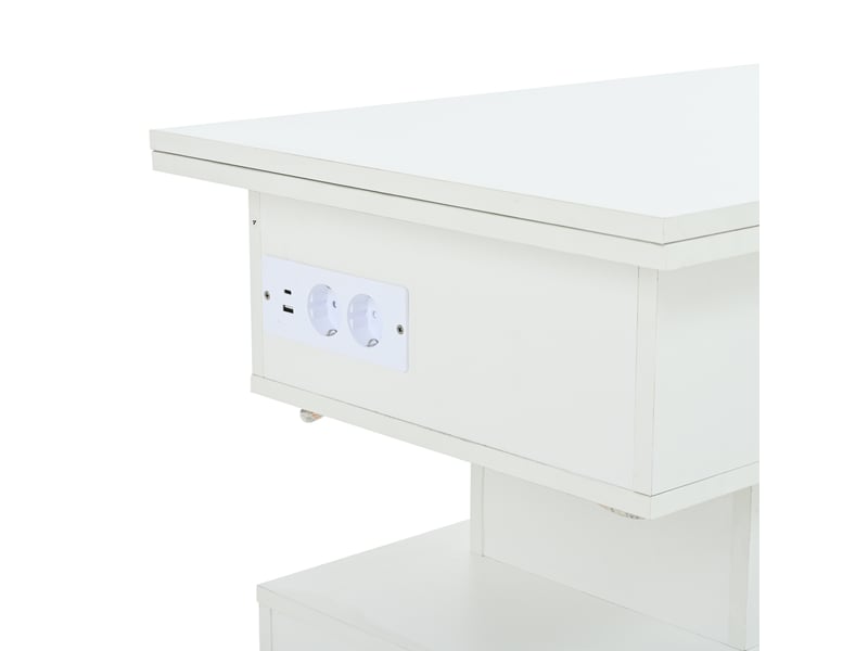  Table basse relevable extensible avec led, prises et rangement pour salon 100×50×51,5 cm blanche  - Conforama D