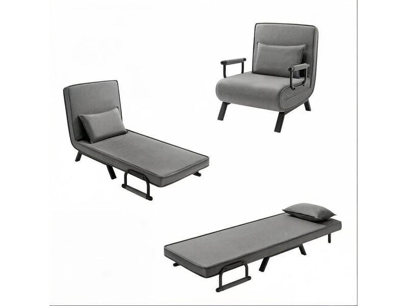  Fauteuil convertible avec dossier réglable et fonction lit en lin gris foncé  - Conforama A