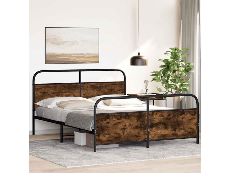  Lit double- lit adulte -  cadre de lit en métal sans matelas chêne fumé 150x200 cm  - Conforama C