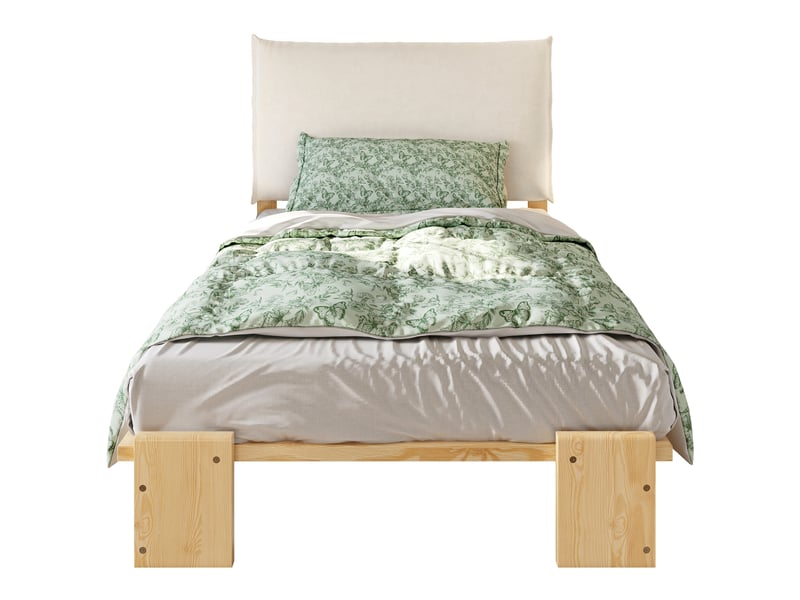  Lit enfant 90x200 cm avec dossier rembourré et velcro, pin naturel  - Conforama A