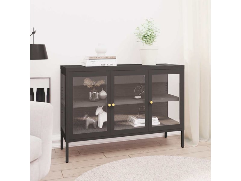  Buffet - bahut - meuble de rangement anthracite 105x35x70 cm acier et verre  - Conforama B