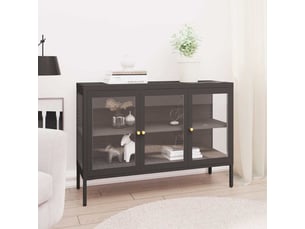 Buffet - bahut - meuble de rangement anthracite 105x35x70 cm acier et verre