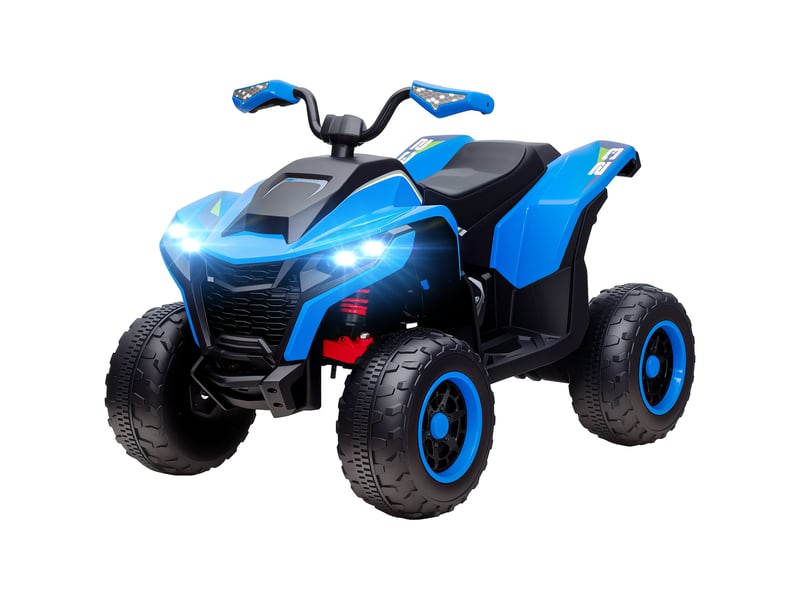 Quad électrique pour enfants, 3-6 kmh, phares led, musique, port usb, pour les 3-8 ans, bleu  - Conforama B