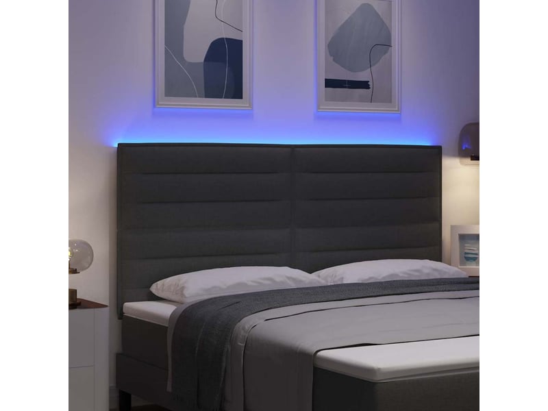 Tête de lit | panneau de tête de lit led avec bandes led gris foncé 180 cm tissu - Conforama E