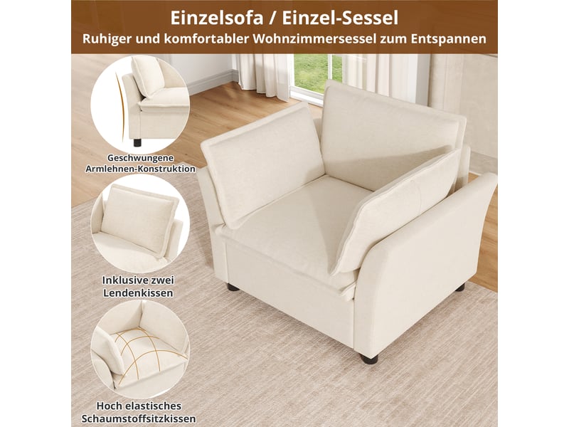  Canapé 1 place en tissu chenille beige avec led intégrée et coussins amovibles pour salon  - Conforama W
