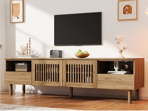 Meuble tv coloris bois clair 180 cm <strong>LEYTN</strong> <strong></strong>
