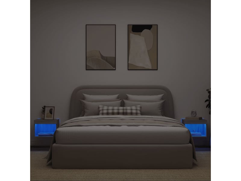  Lot de 2 table de chevet mural avec lumières led sonoma gris shl1335  - Conforama D