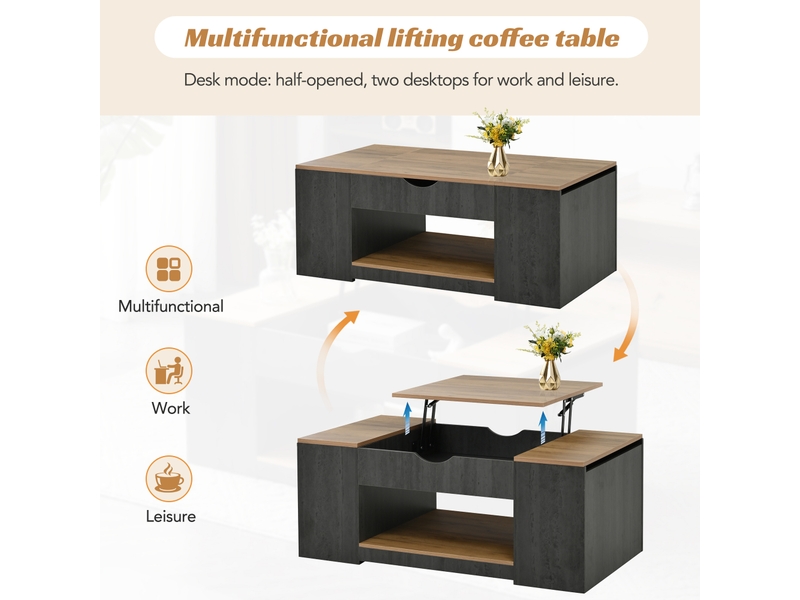 Table basse réglable 109,5 x 59,7 x 43 cm design élégant - espace de rangement sous le plateau - mdf - gris evarich - Conforama E