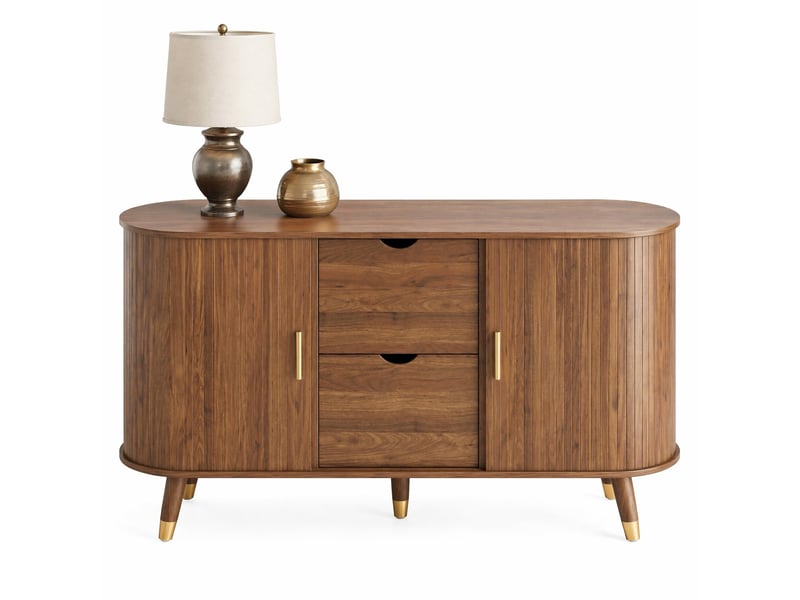  Buffet 2 portes coulissantes et 2 tiroirs - lpospi - rangements ouverts, mdf, noyer  - Conforama A