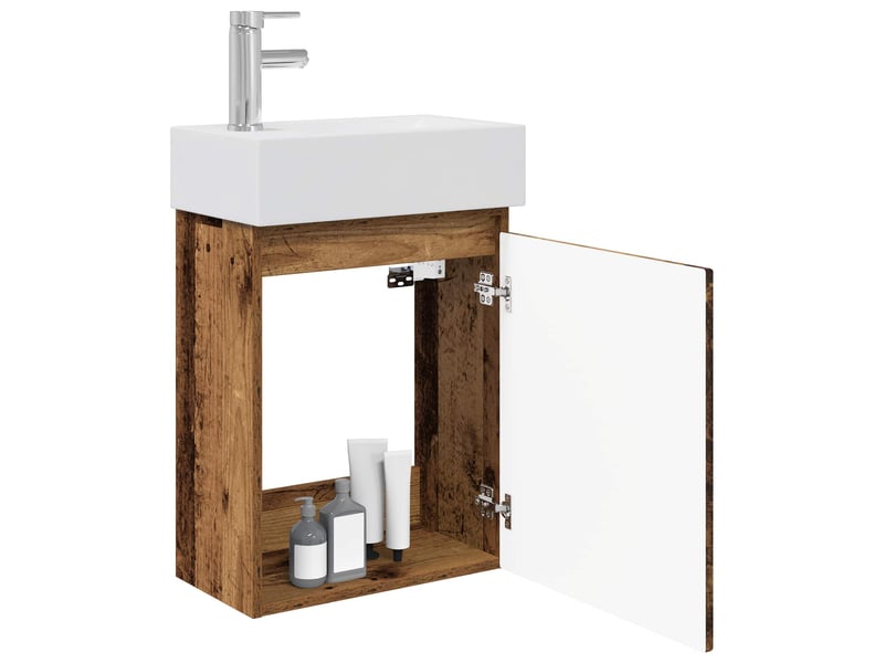 Meuble de rangement salle de bain avec robinet bois ancien shl4900 - Conforama C