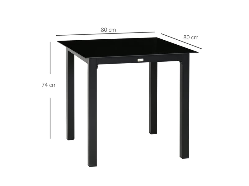 Table de jardin carrée - 4 personnes - plateau en verre trempé - aluminium noir - facile à nettoyer 80x80x74cm - Conforama C
