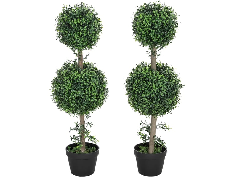  Plante artificielle en pot avec protection uv, lot de 2, plastique vert, pour intérieur et extérieur, 91,4 cm  - Conforama A