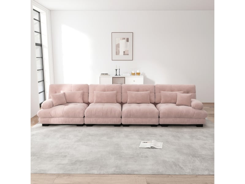  Canapé droit, canapés 4 places confortables avec assise profonde, chenille, rose  - Conforama B