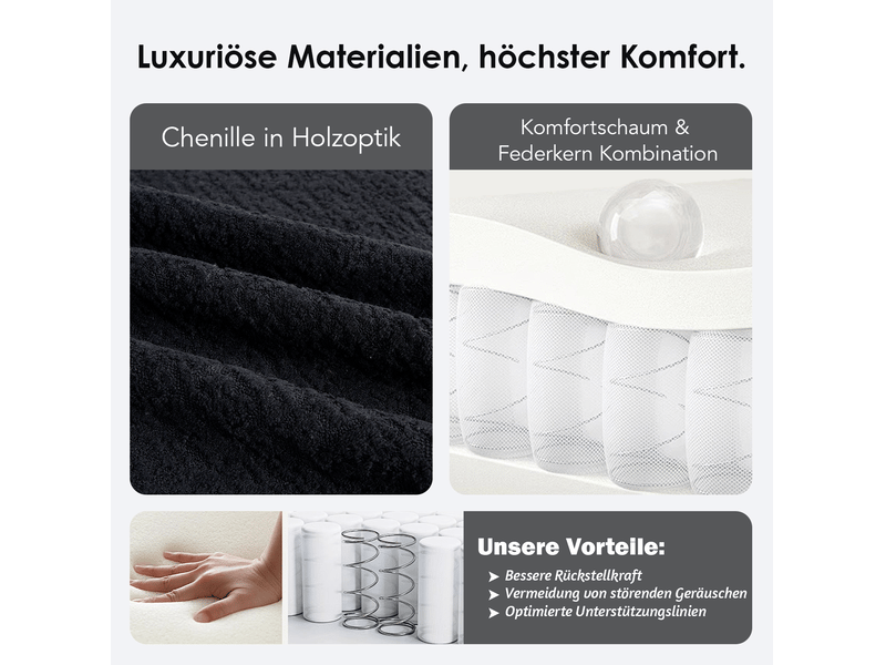  Canapé 2 places incurvé en chenille noir avec 3 coussins, sans montage  - Conforama E