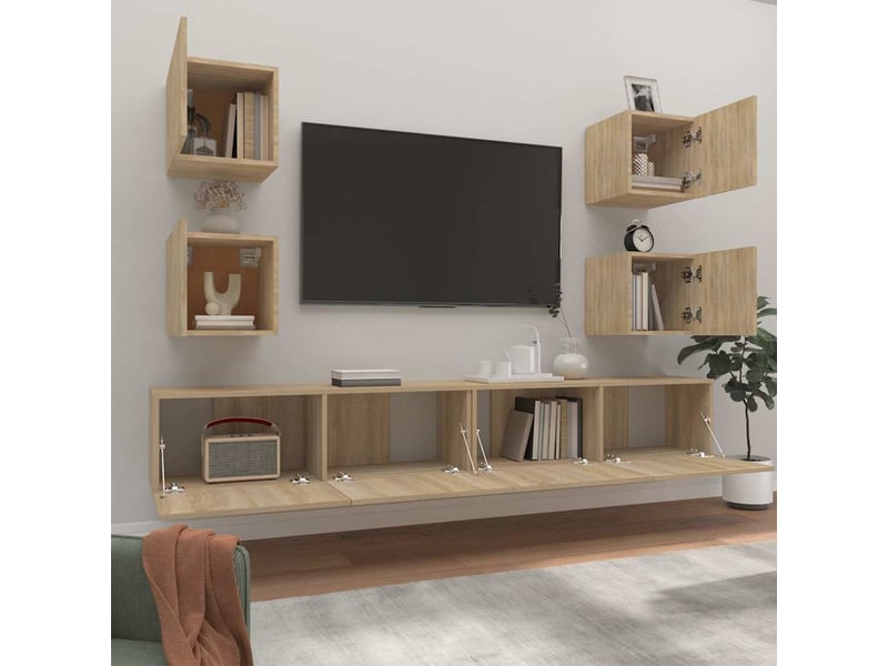  Ensemble de meubles tv 6 pcs chêne sonoma bois d'ingénierie shl89332  - Conforama C