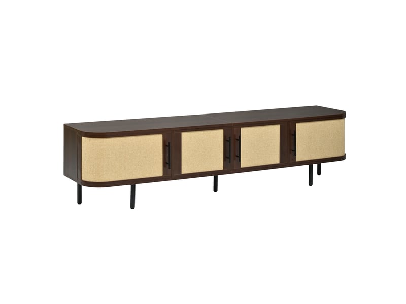  Meuble tv avec buffet et colonne de rangement, façades effet cannage, poignées noires, pour salon, mdf noyer  - Conforama E