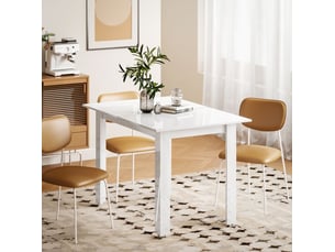 Table à manger extensible 120-160x80 cm – blanc brillant – mécanisme papillon, 4 à 6 personnes