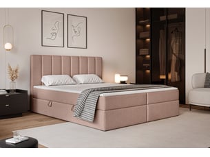 Lit coffre 160x200 cm <strong>IDOHOME</strong>  <strong>LEO</strong> coloris rose