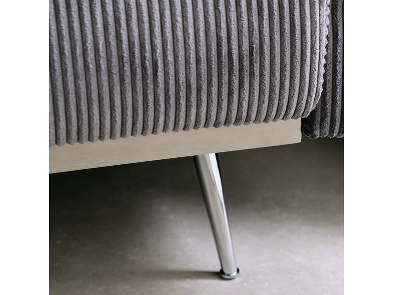 Canapé convertible design en velours côtelé gris foncé - oskar - 3 places scandinave droit avec pieds métal chromé  - Conforama E