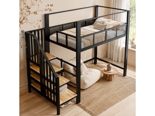 Lit mezzanine 90x200 cm <strong>HAVRYA</strong>  <strong></strong> coloris noir