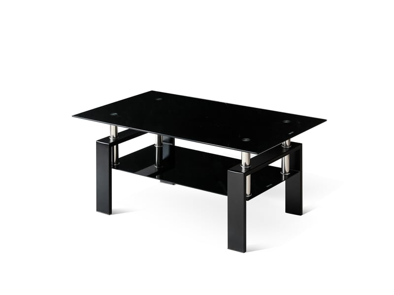 Table basse compacte avec deux plateaux en verre trempé et structure métallique, noire, pour salon, 100 × 60 × 44 cm - Conforama A