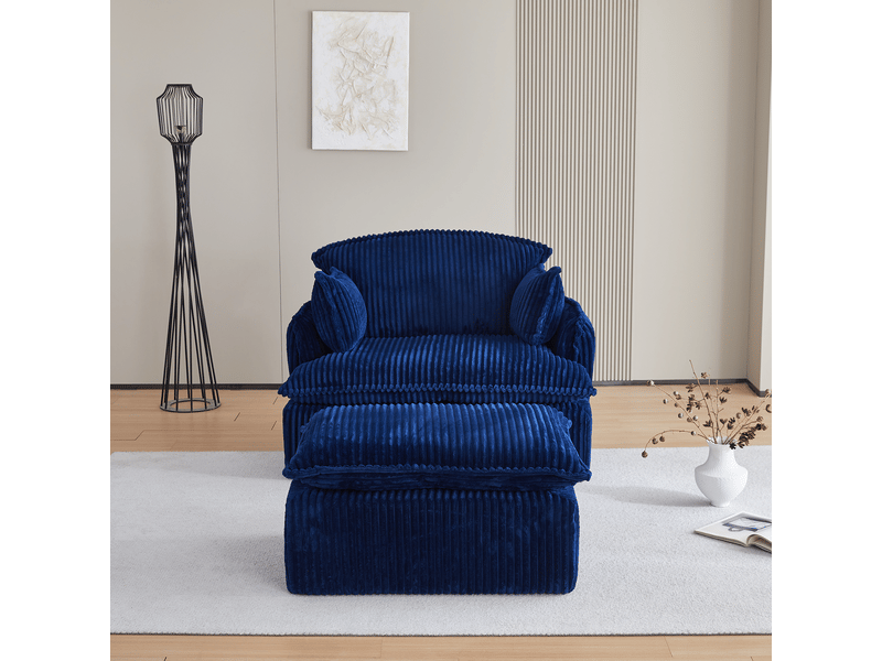 Fauteuil avec pouf compressé sans montage - mousse haute densité, flanelle bleu, 115 × 89 × 77 cm - Conforama C