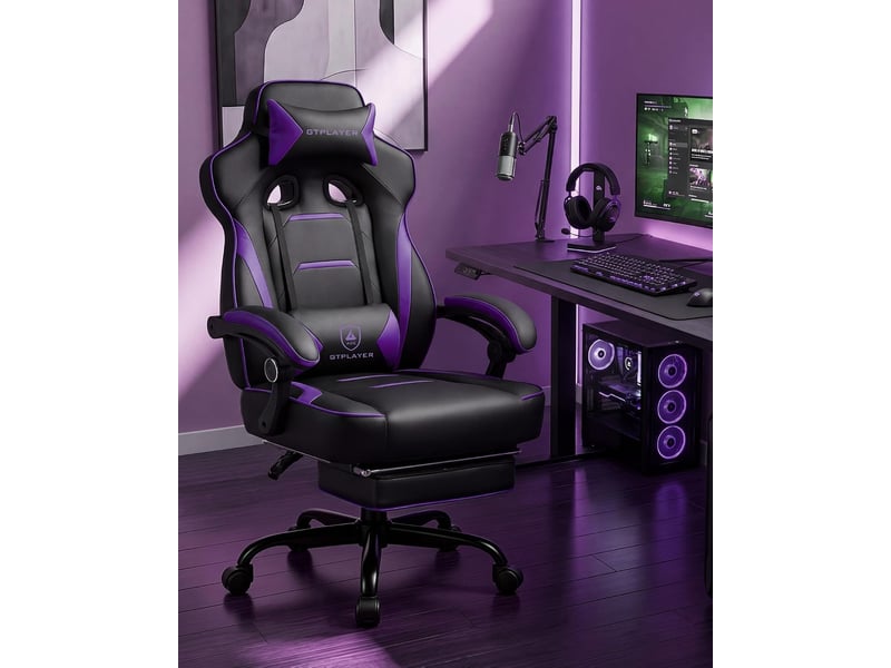 Gtplayer chaise de jeu avec repose-pieds, 180kg, soutien lombaire, appui-tête réglable, inclinable à 155° - violet F59-PP-TJ - Conforama C