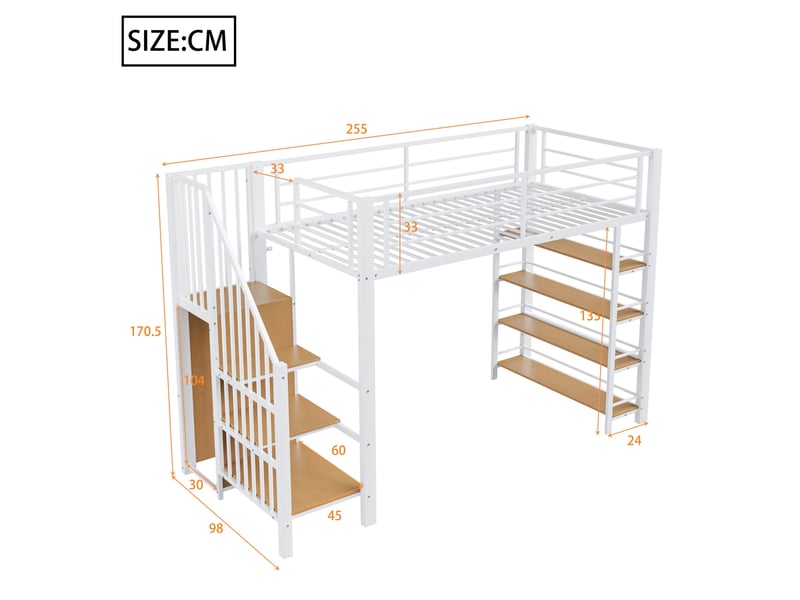  Lit mezzanine 90x200cm coloris blanc métal lit enfant blanc - Conforama C